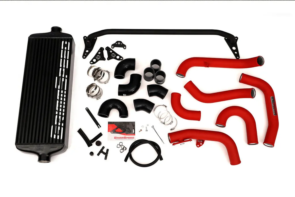 Grimmspeed Front Mount Intercooler Kit BLACK Coated [Inc. Red Piping] - Subaru 15-21 STI - 090258