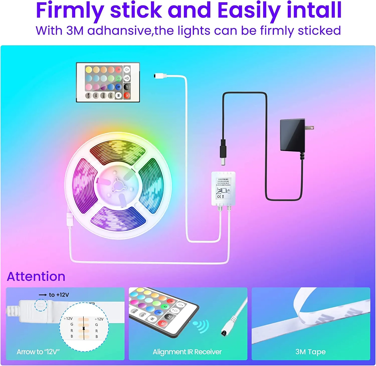 GUPUP 50 FT LED Strip Lights,Bluetooth LED Lights for Bedroom, Color Changing Light Strip with Music Sync, Phone Controller and IR Remote(App Remote  Mic).