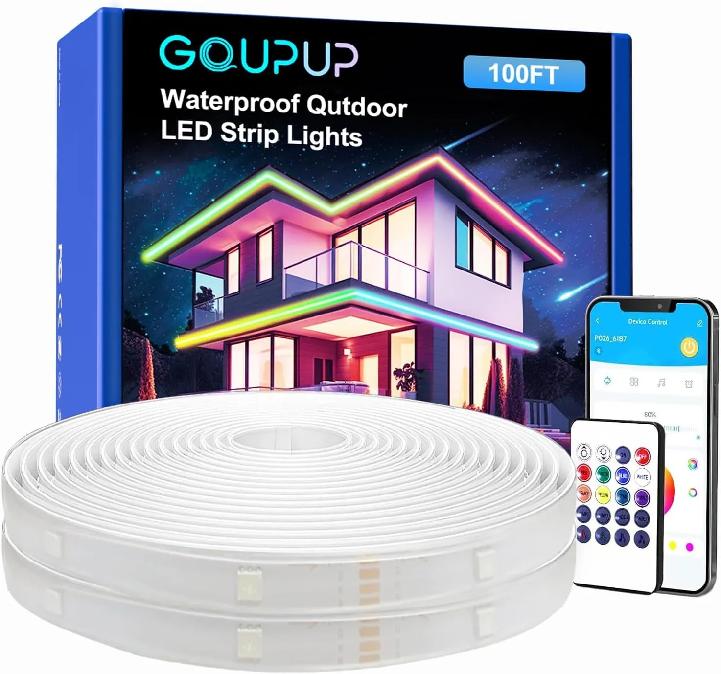 GUPUP 50 FT LED Strip Lights,Bluetooth LED Lights for Bedroom, Color Changing Light Strip with Music Sync, Phone Controller and IR Remote(App Remote  Mic).