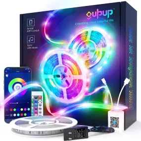 GUPUP 50 FT LED Strip Lights,Bluetooth LED Lights for Bedroom, Color Changing Light Strip with Music Sync, Phone Controller and IR Remote(App Remote  Mic).