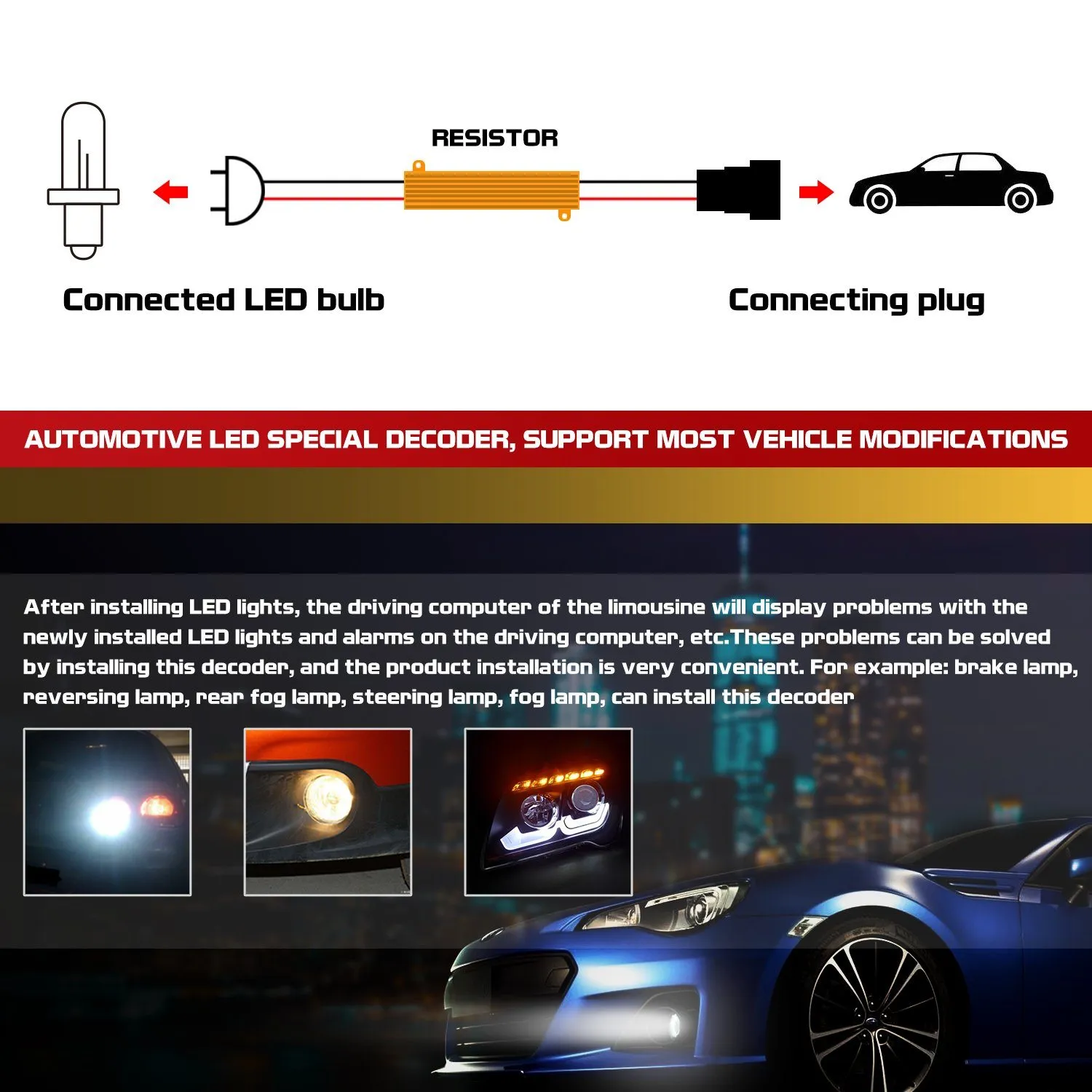 H1, H3 HID & LED 50W 6Ohm Resistor Relay Kit Wiring Harness Adapter