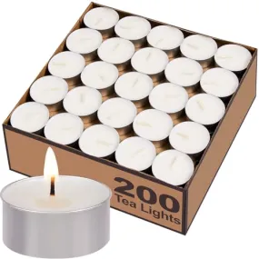 Hypmis Tea Lights Candles - 200 Pack, 4.5  Hours Fully Burns Tealight Candles Unscented Smokeless Bright Flame Paraffin Tealights for Home, Sabbath, Weddings, Christmas & Halloween Decor, White
