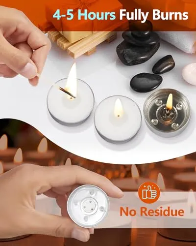 Hypmis Tea Lights Candles - 200 Pack, 4.5  Hours Fully Burns Tealight Candles Unscented Smokeless Bright Flame Paraffin Tealights for Home, Sabbath, Weddings, Christmas & Halloween Decor, White
