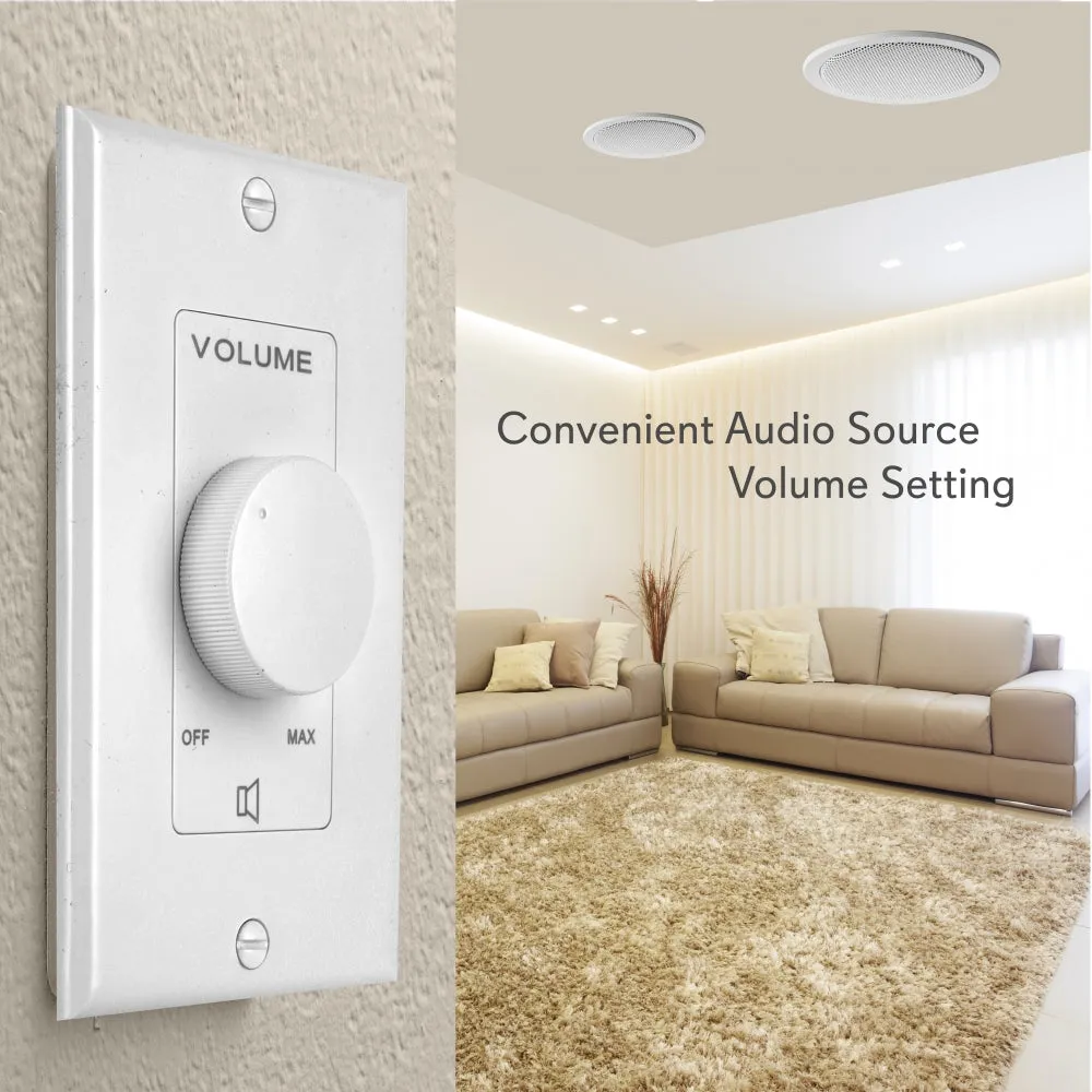In-Wall / Wall Plate Rotary Volume Control - Wall Mount Audio Speaker Control (Standard Single Gang)