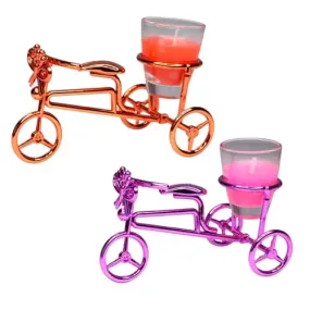 Kabello Decorative Diwali Cycle Stand Gel Candle Beautiful Centerpiece for Living Room (10x10 CM) Multicolor Set of 2