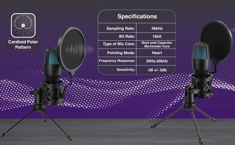Laser RGB Gaming Desktop Microphone Plug-and-Play (Black)
