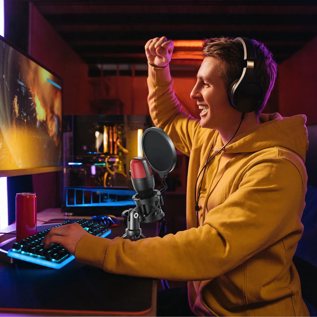 Laser RGB Gaming Desktop Microphone Plug-and-Play (Black)