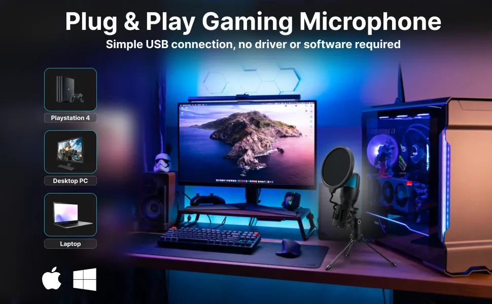 Laser RGB Gaming Desktop Microphone Plug-and-Play (Black)