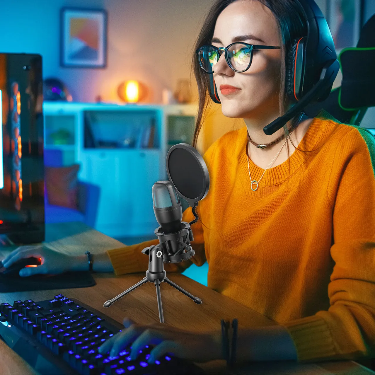 Laser RGB Gaming Desktop Microphone Plug-and-Play (Black)
