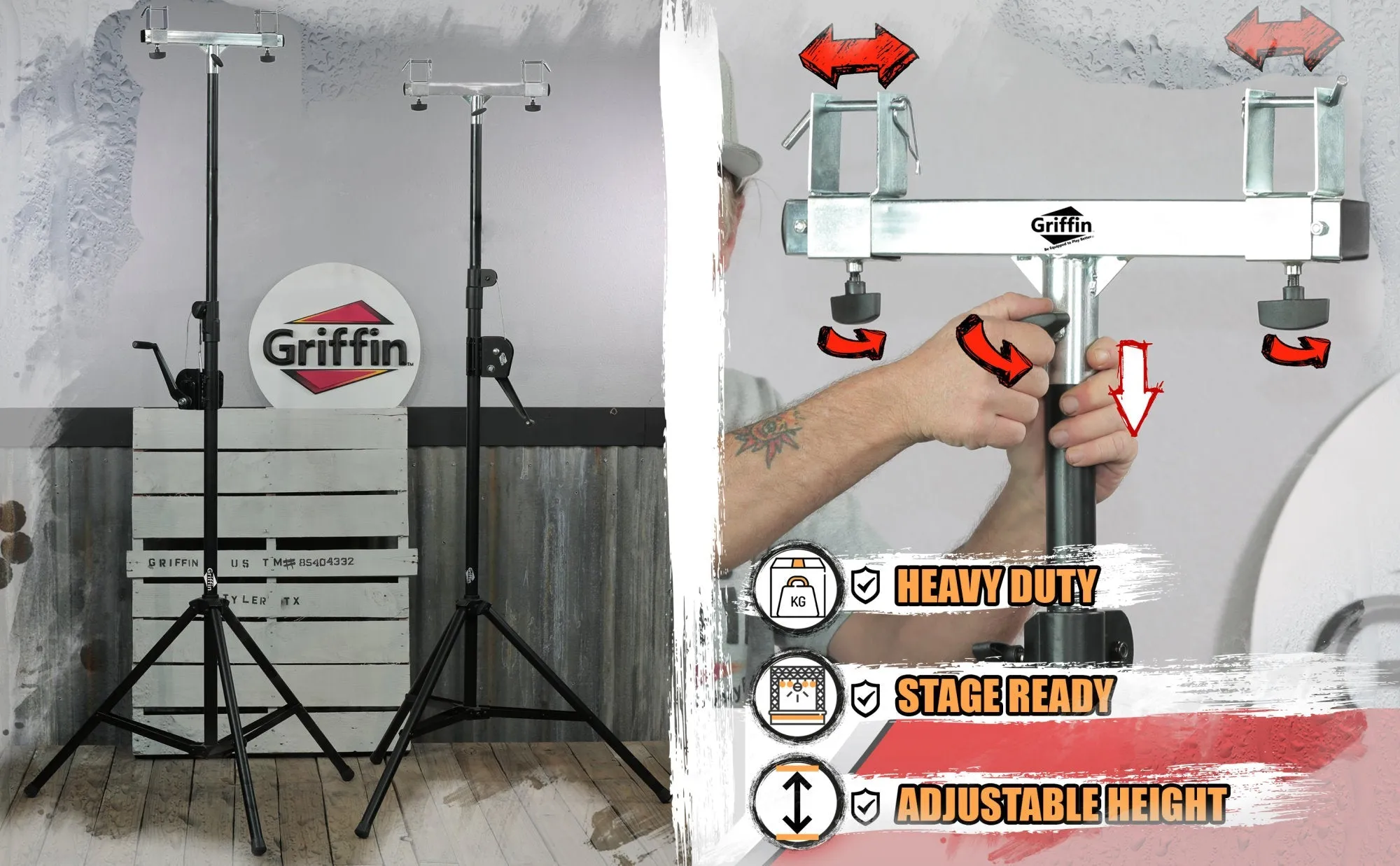 Light Trussing Stands by GRIFFIN - T Adapter DJ Booth Kit & Truss System for Lighting Cans & Speaker