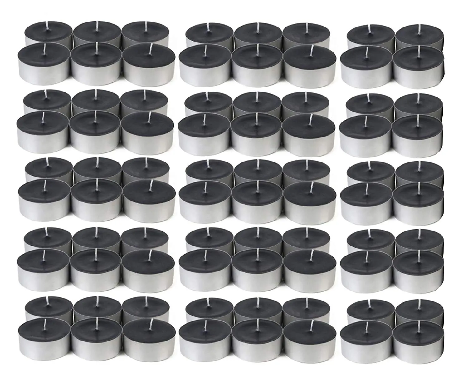LUCES Paraffin Wax Black Tea light candles Smokeless Scented Floating tea cup tealight tin base for Party Home Decor Set of 80