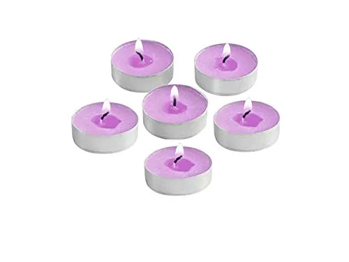 LUCES Paraffin Wax Purple Tea light candles Smokeless Scented Floating tea cup tealight tin base for Party Home Decor Set of 80