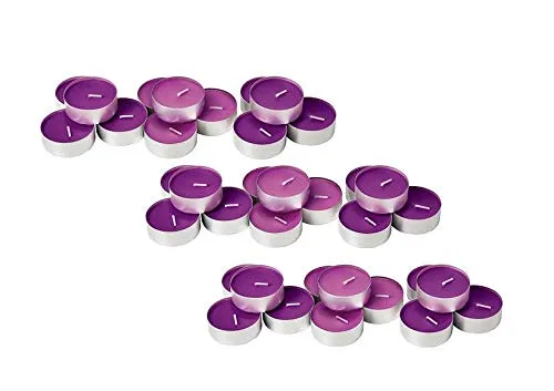 LUCES Paraffin Wax Purple Tea light candles Smokeless Scented Floating tea cup tealight tin base for Party Home Decor Set of 80