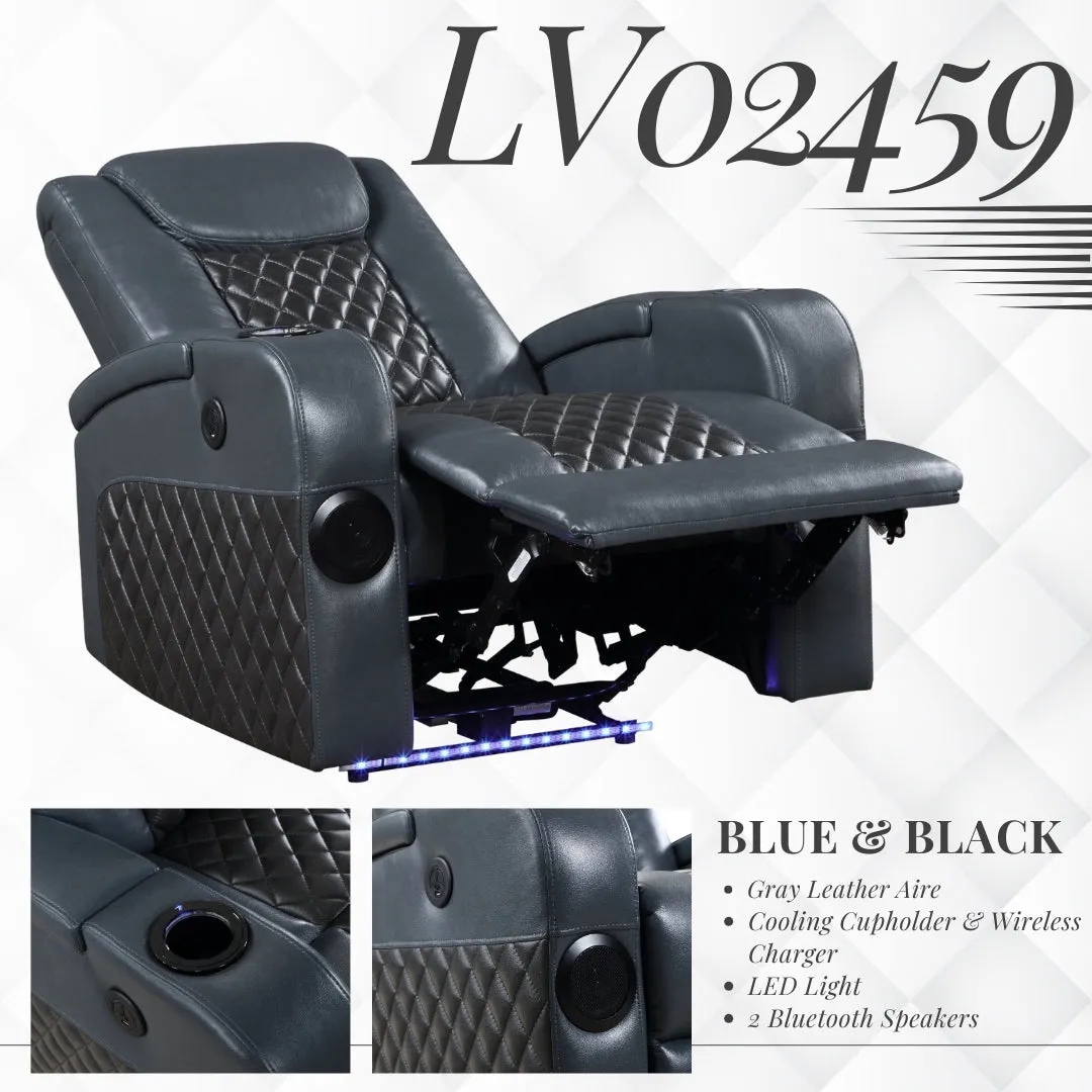 Merritt Power Recliner with Bluetooth - Black Blue