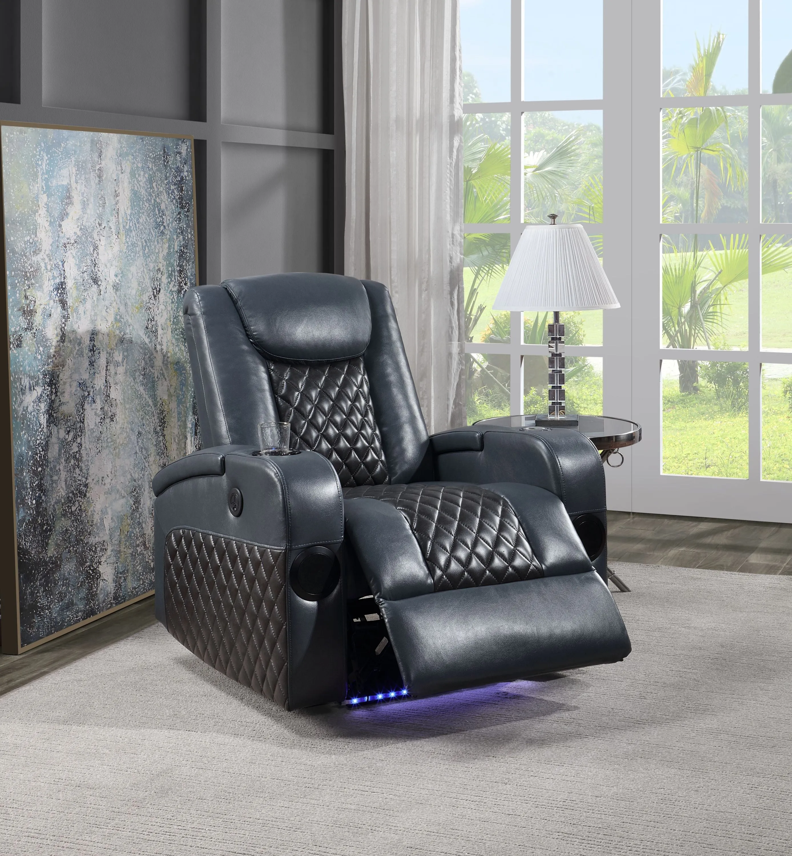 Merritt Power Recliner with Bluetooth - Black Blue
