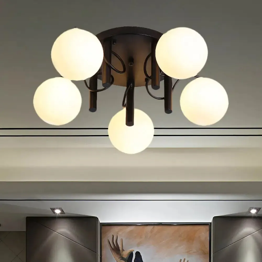 Modern 5 Bulb Cream Glass Flushmount Ceiling Light - White/Black Global Semi Flush
