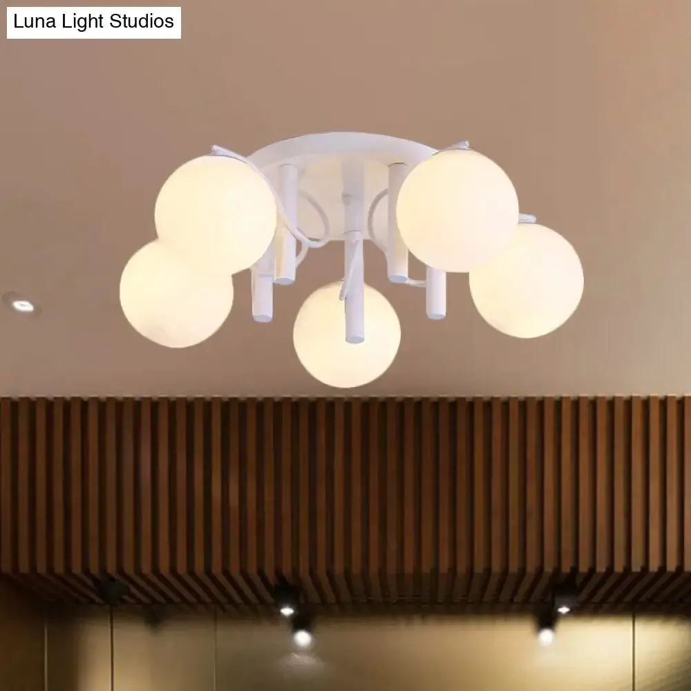Modern 5 Bulb Cream Glass Flushmount Ceiling Light - White/Black Global Semi Flush