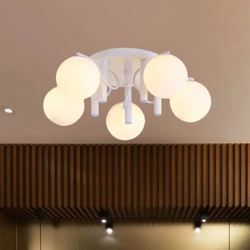 Modern 5 Bulb Cream Glass Flushmount Ceiling Light - White/Black Global Semi Flush