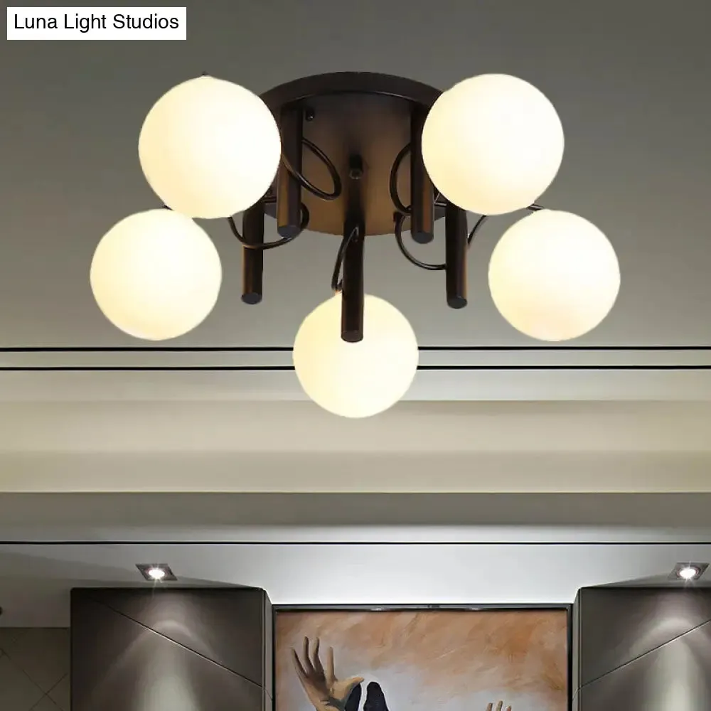 Modern 5 Bulb Cream Glass Flushmount Ceiling Light - White/Black Global Semi Flush