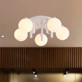 Modern 5 Bulb Cream Glass Flushmount Ceiling Light - White/Black Global Semi Flush
