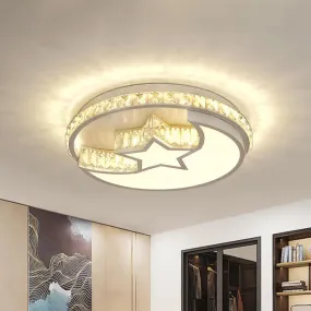 Modern LED Chrome Flush Mount Ceiling Lamp with Star and Crescent Design