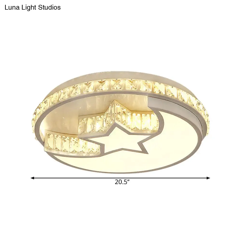Modern LED Chrome Flush Mount Ceiling Lamp with Star and Crescent Design
