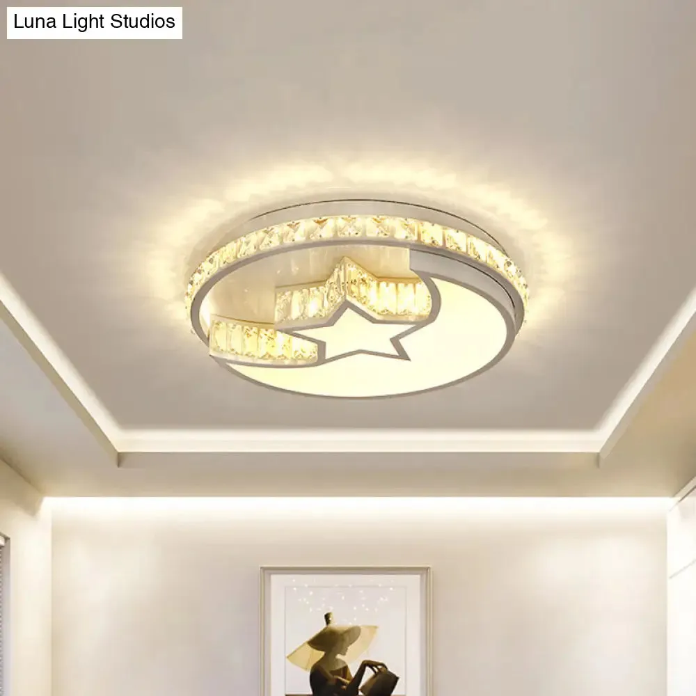 Modern LED Chrome Flush Mount Ceiling Lamp with Star and Crescent Design