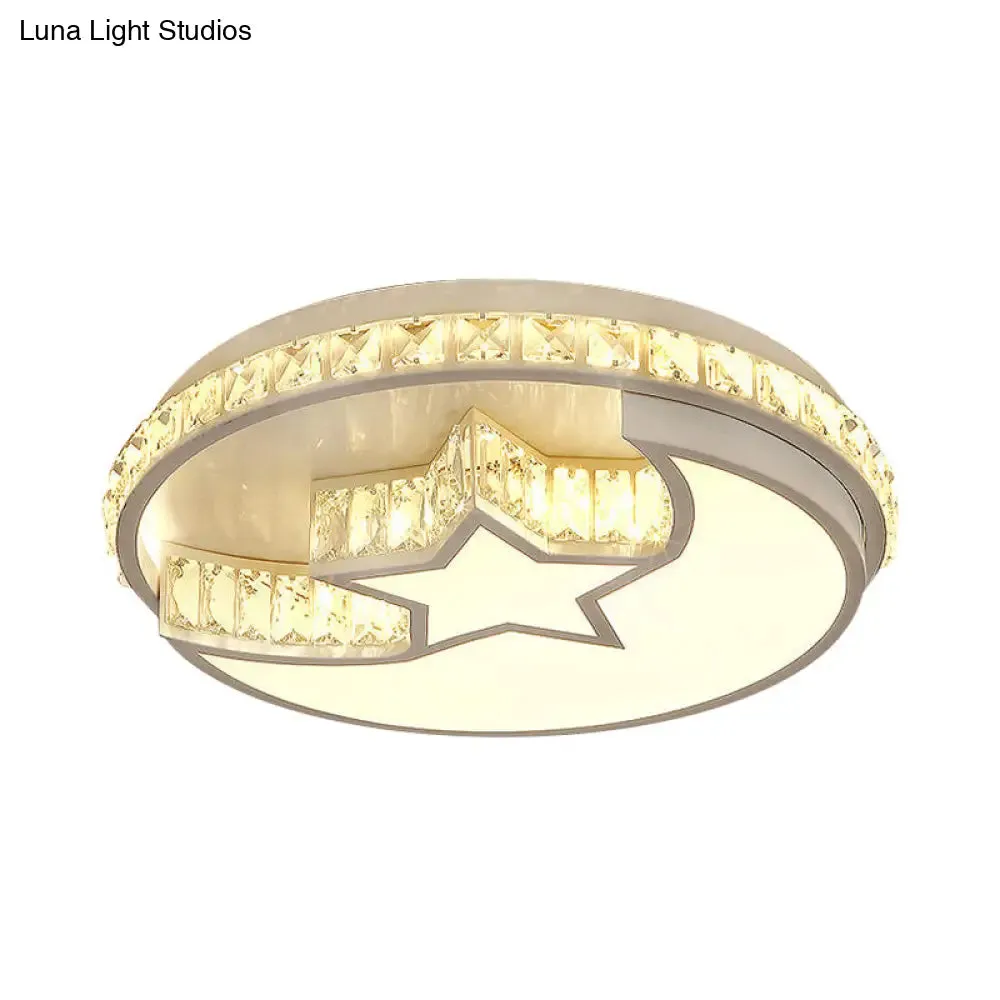 Modern LED Chrome Flush Mount Ceiling Lamp with Star and Crescent Design