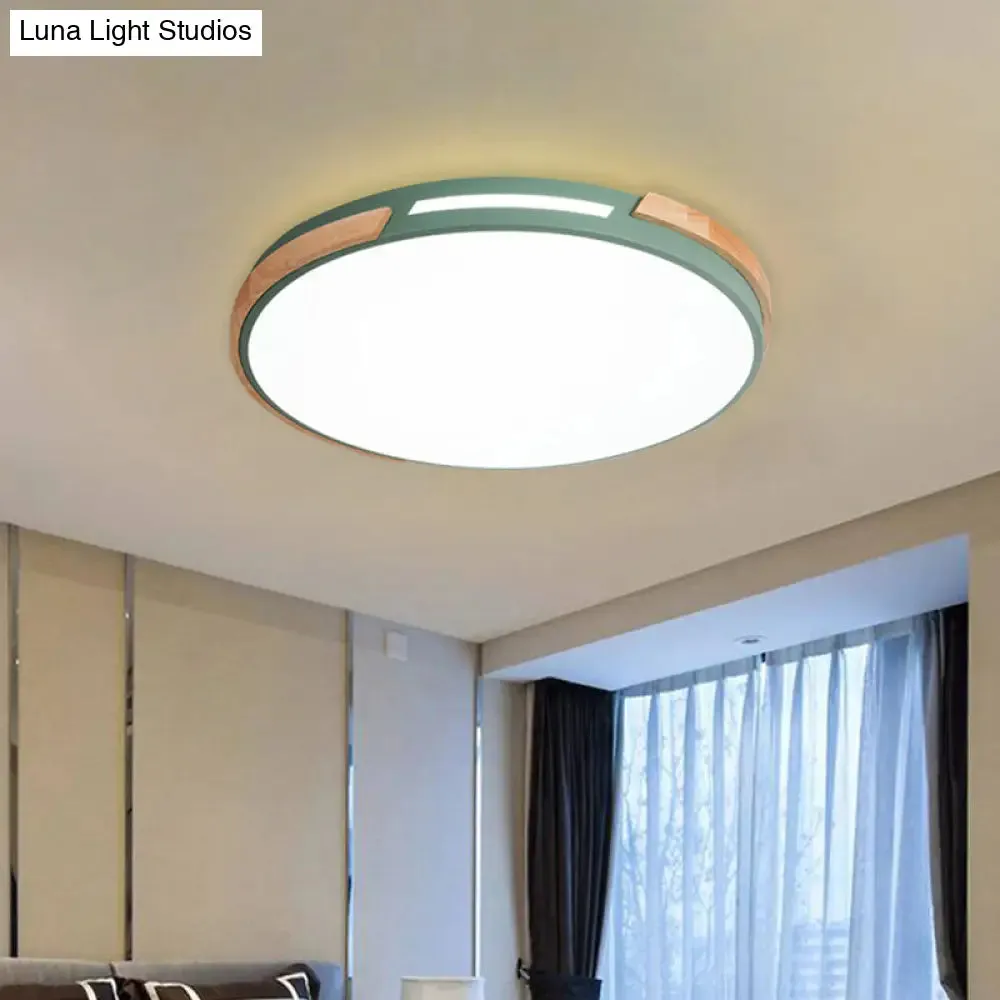 Modern LED Circle Flush Ceiling Light with Macaron Style Acrylic in Green/Grey/White - Ideal for Dining Room Corridor