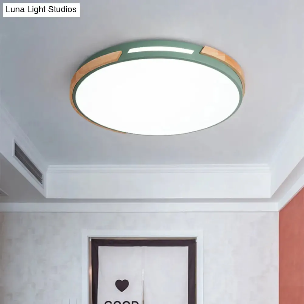 Modern LED Circle Flush Ceiling Light with Macaron Style Acrylic in Green/Grey/White - Ideal for Dining Room Corridor