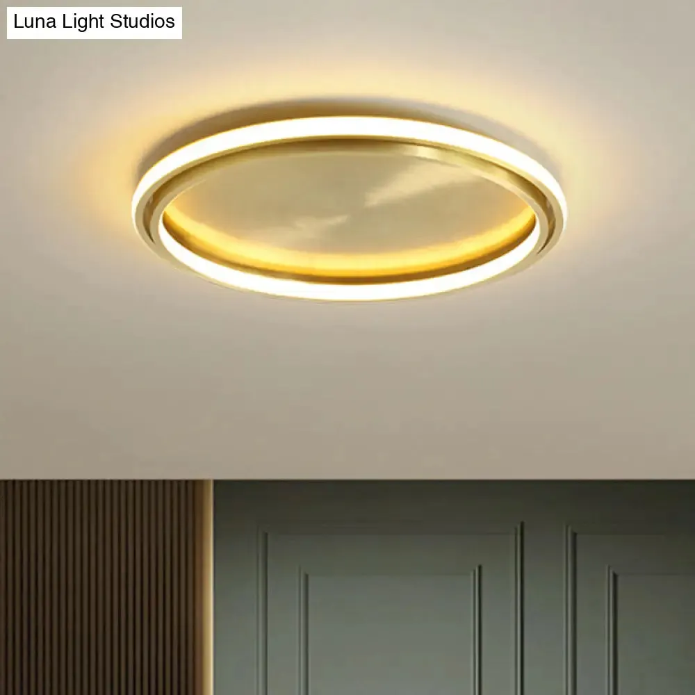 Modern LED Circle Flush Mount Ceiling Light in Gold - 16"/19.5" Wide for Bedroom
