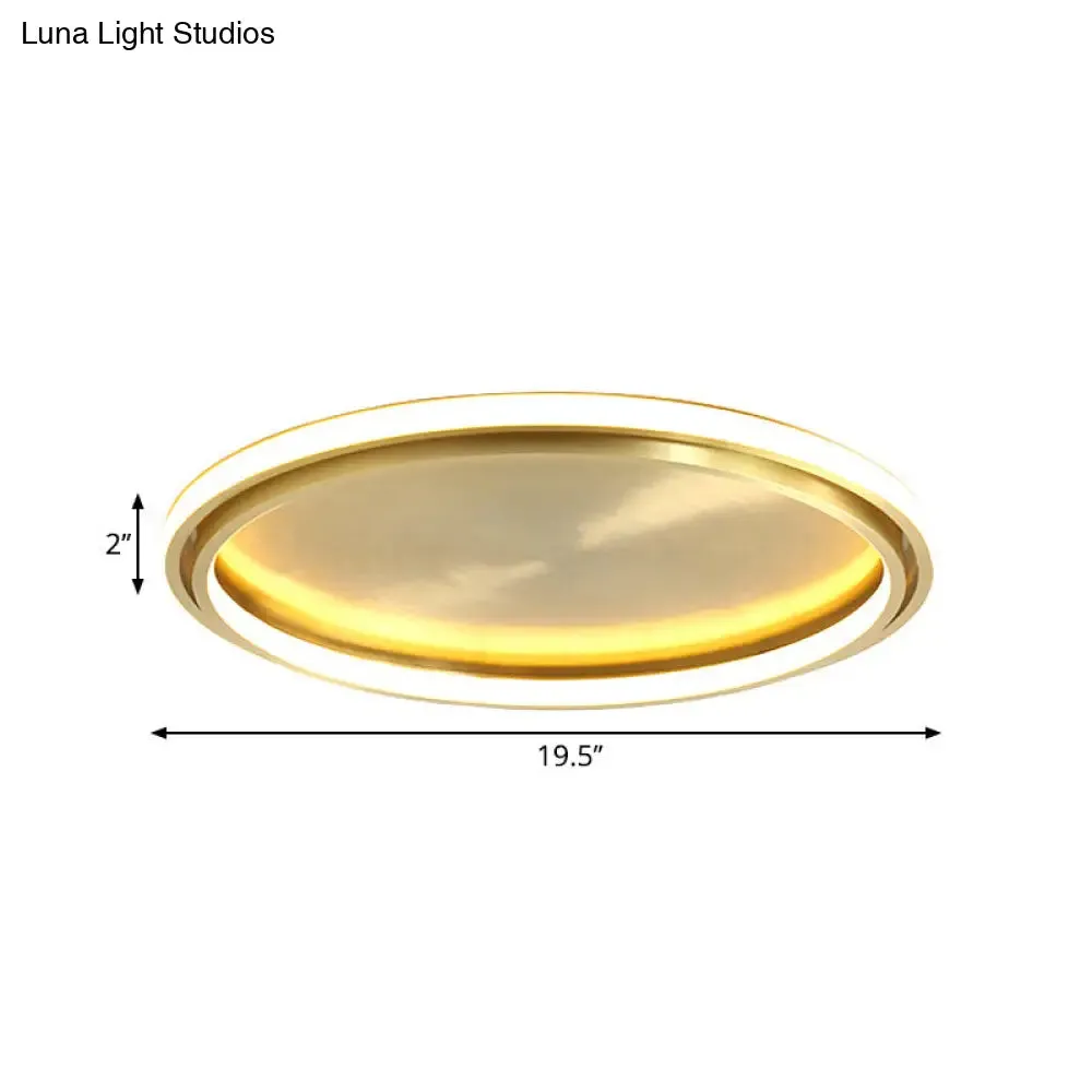 Modern LED Circle Flush Mount Ceiling Light in Gold - 16"/19.5" Wide for Bedroom
