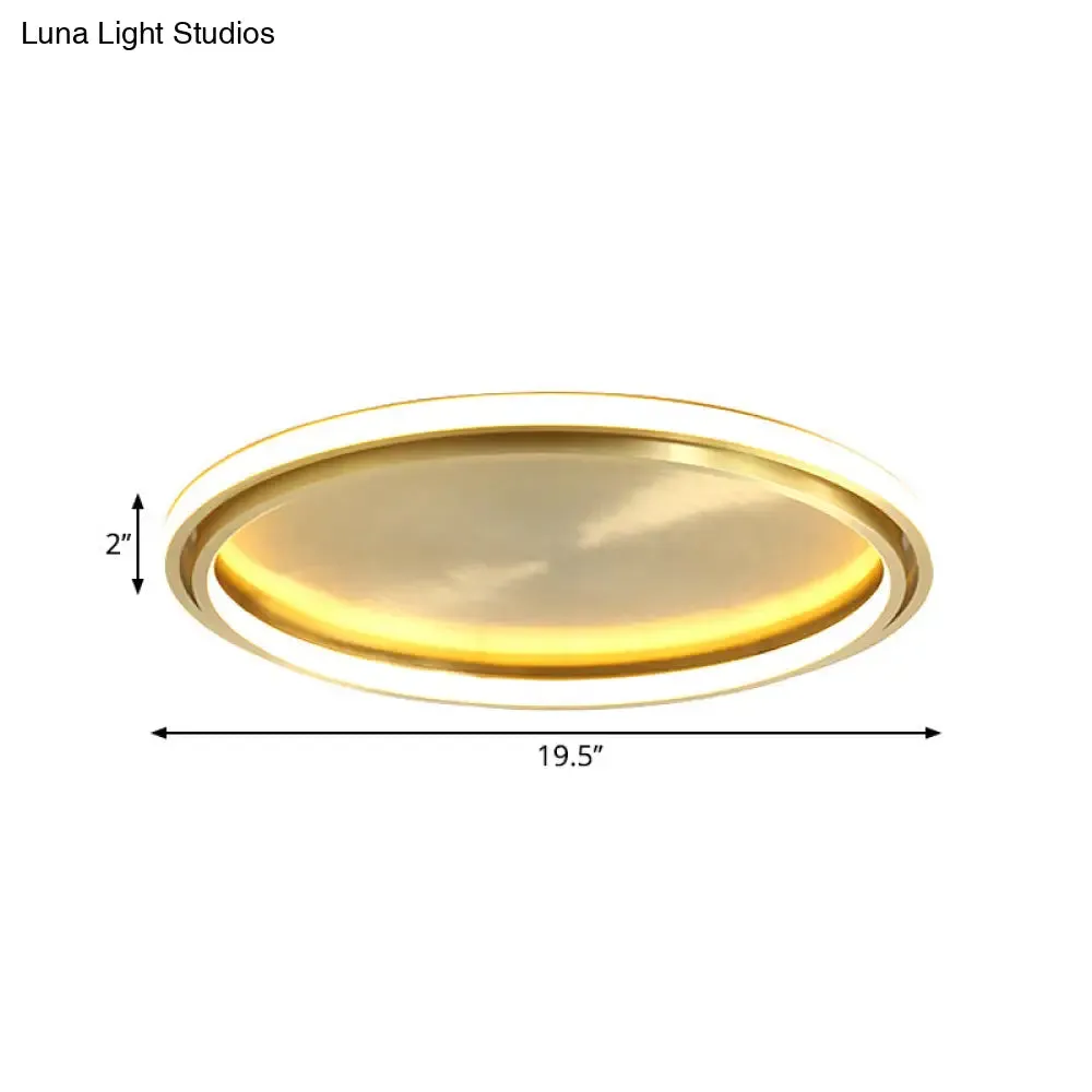 Modern LED Circle Flush Mount Ceiling Light in Gold - 16"/19.5" Wide for Bedroom