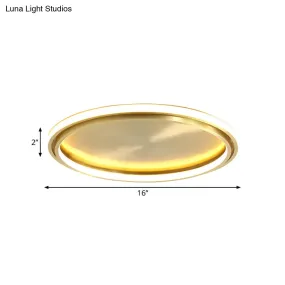 Modern LED Circle Flush Mount Ceiling Light in Gold - 16"/19.5" Wide for Bedroom
