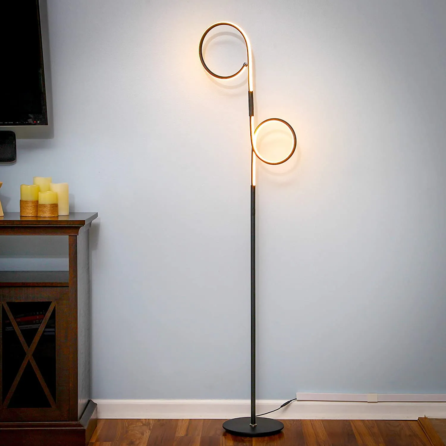 Modern LED Two Ring Floor Lamp, for Offices  - Tall, Dimmable Light