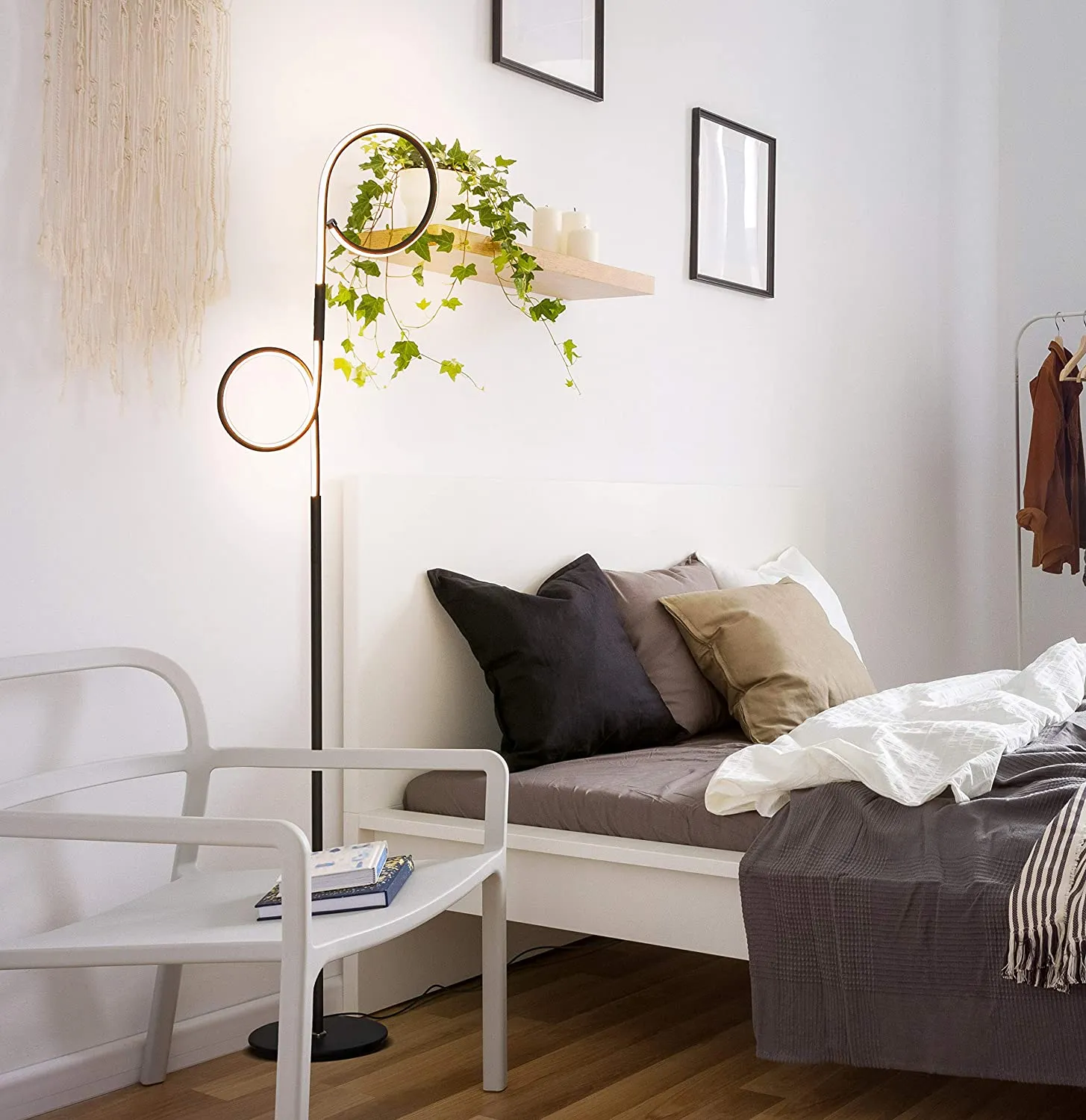 Modern LED Two Ring Floor Lamp, for Offices  - Tall, Dimmable Light