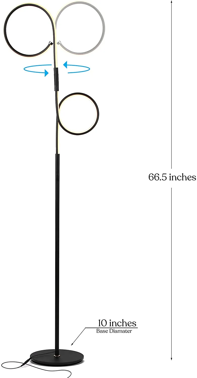 Modern LED Two Ring Floor Lamp, for Offices  - Tall, Dimmable Light