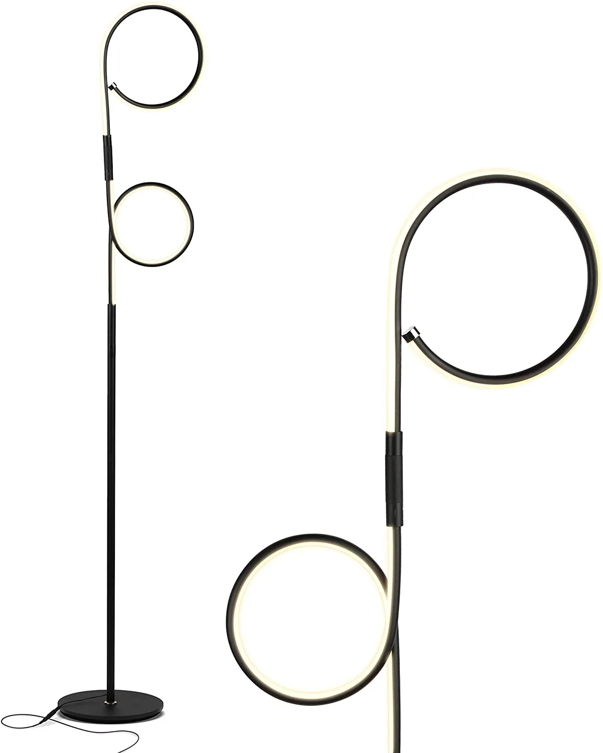 Modern LED Two Ring Floor Lamp, for Offices  - Tall, Dimmable Light
