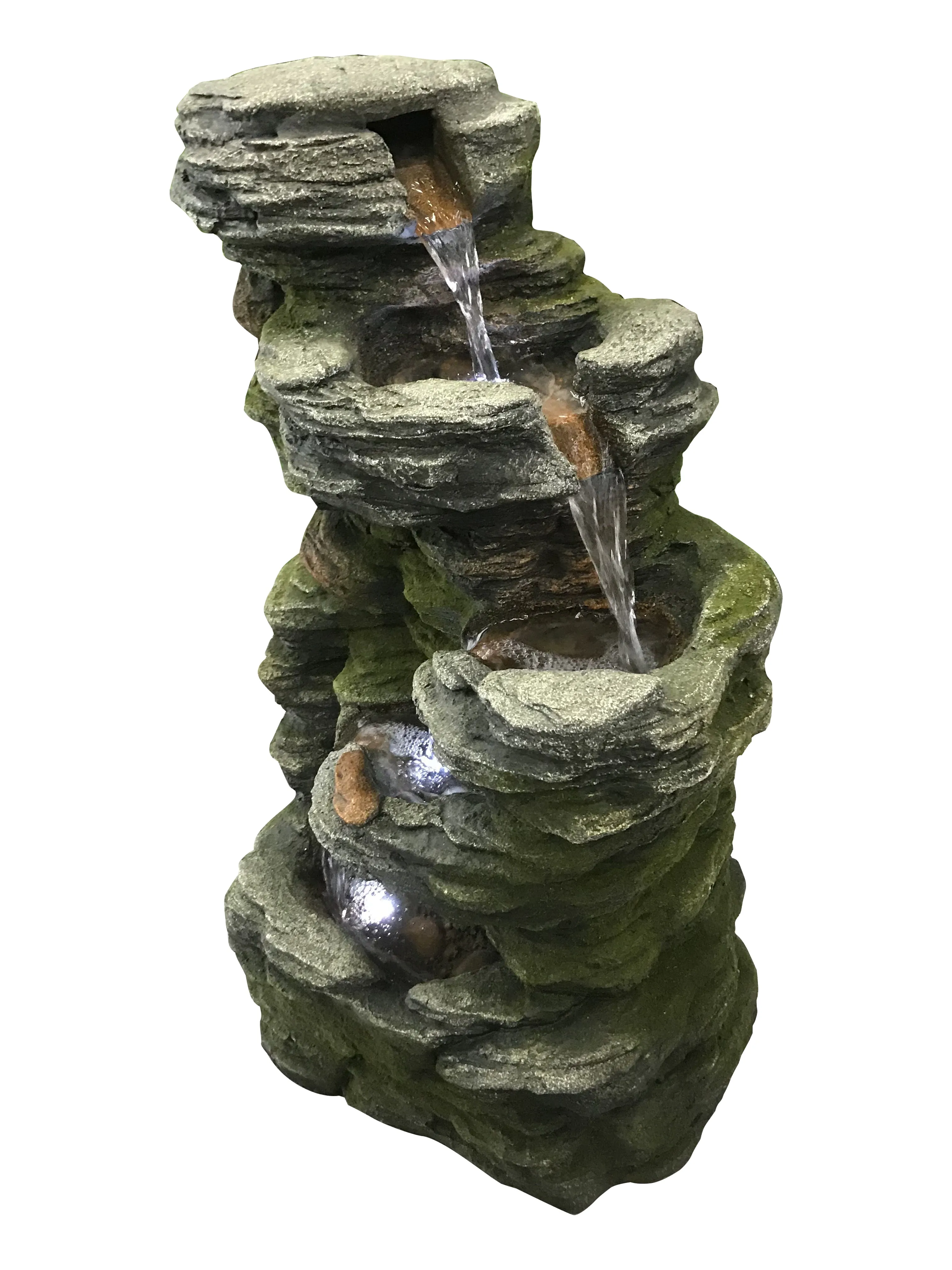 Multilevel Stone Fountain With White Led Lights