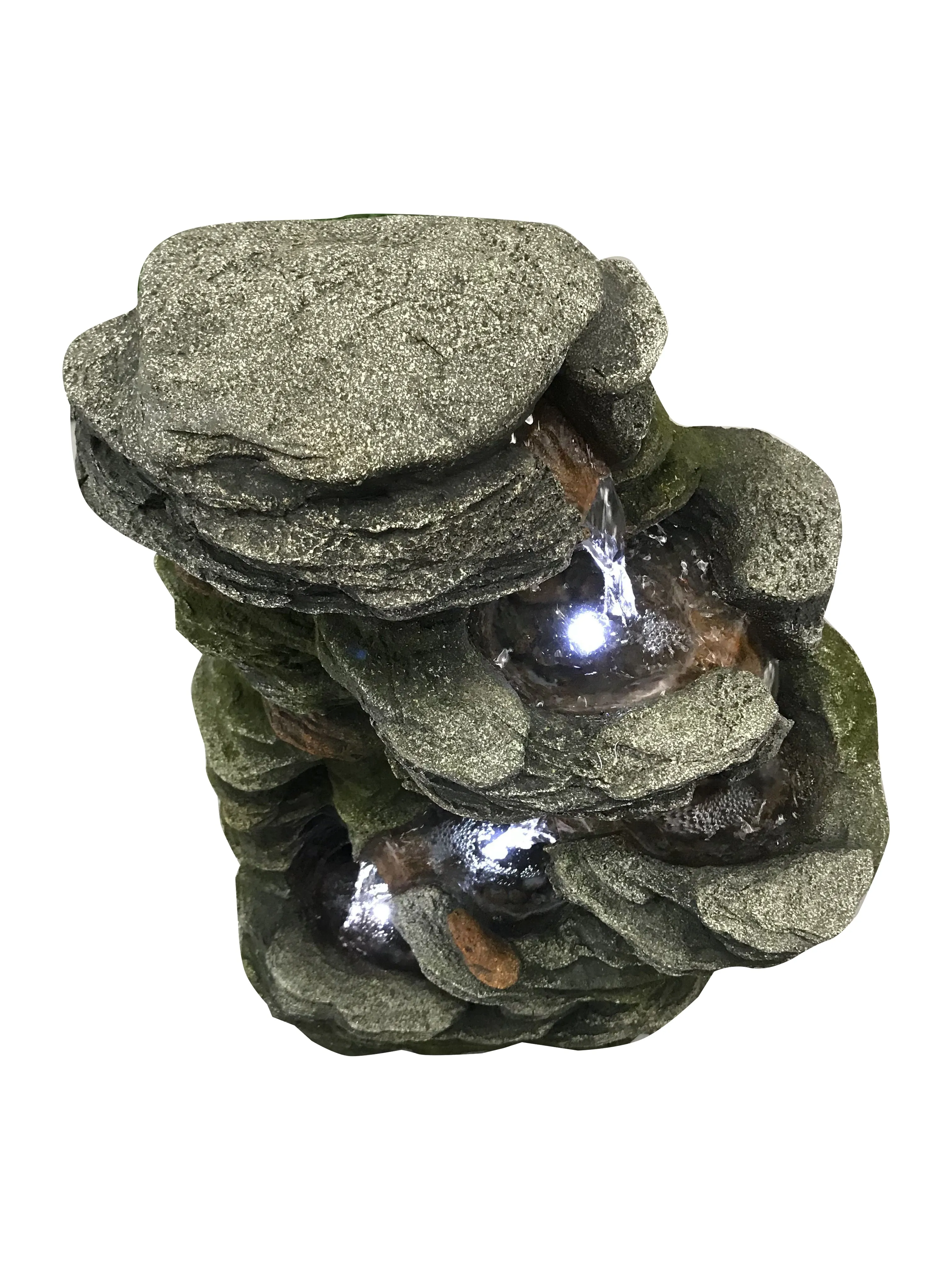 Multilevel Stone Fountain With White Led Lights
