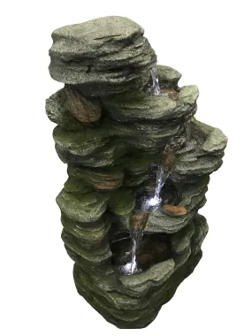 Multilevel Stone Fountain With White Led Lights