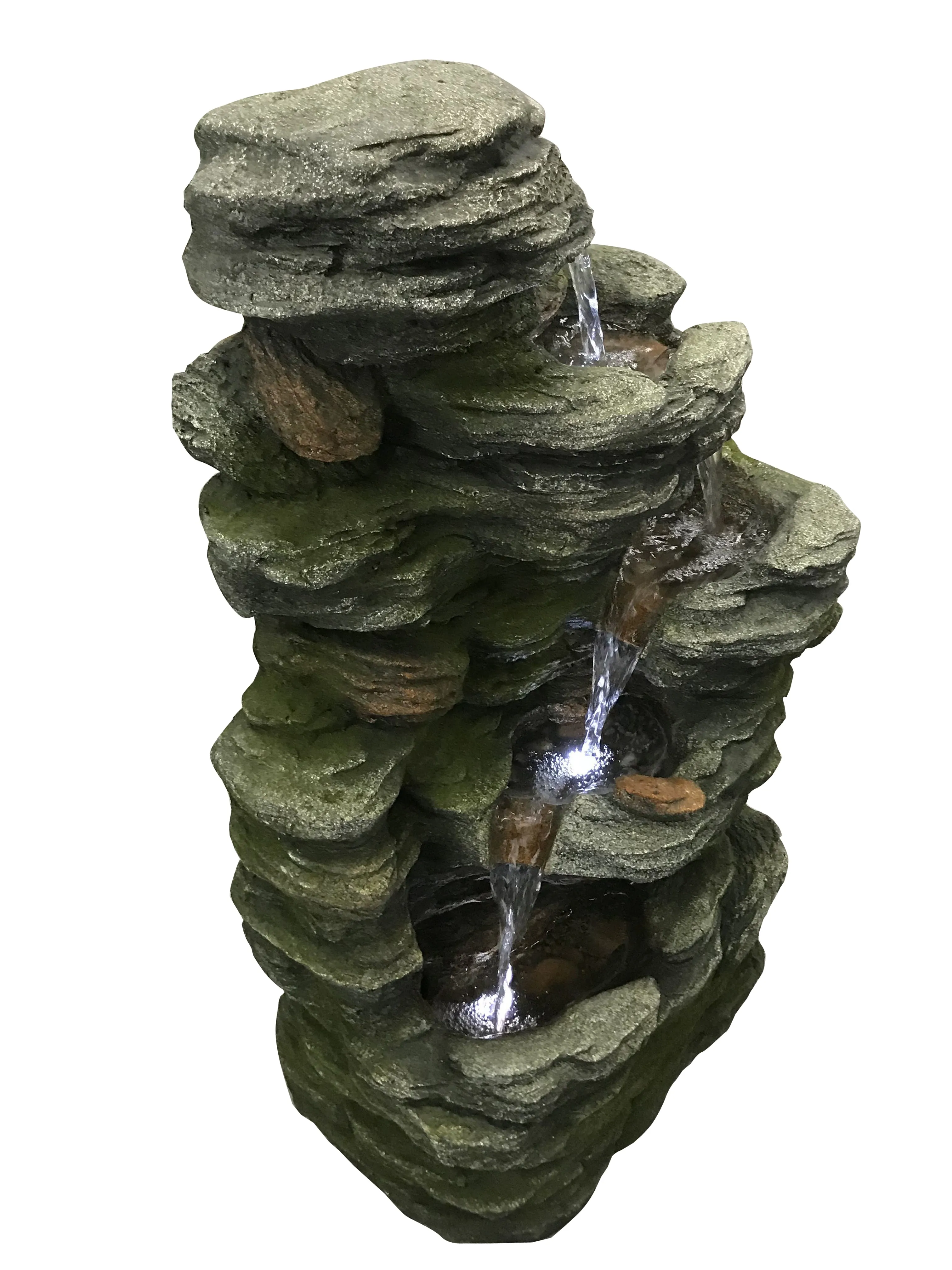 Multilevel Stone Fountain With White Led Lights