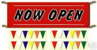 Now Open & Multicolored Pennants Streamers Package