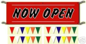 Now Open & Multicolored Pennants Streamers Package