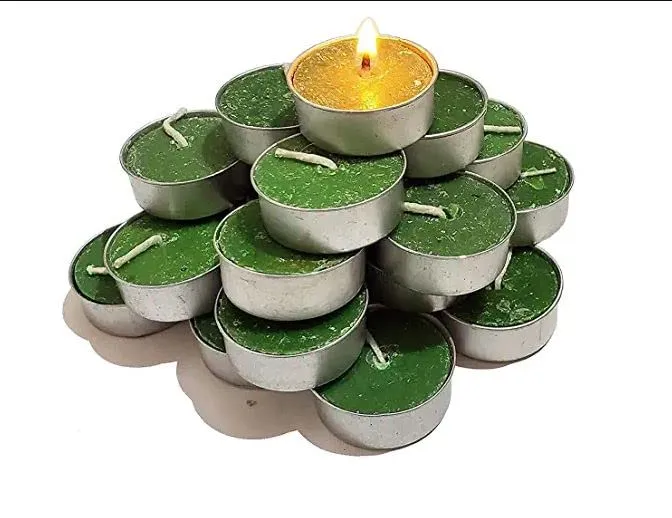 NUTRI MIRACLE Diya Tealight Scented Candles - 100 Tea Lights Green Colour Burns 4 Hour