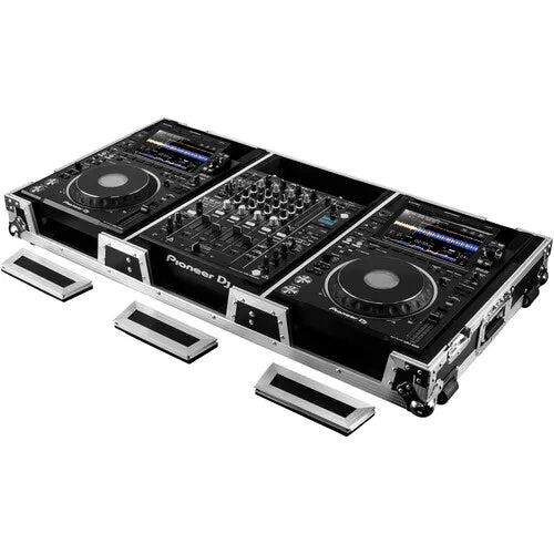 Odyssey FZ12CDJWXD2 - Extra-Deep Coffin Flight Case for 12" DJ Mixer & Two Large-Format Media Players - Black & Silver