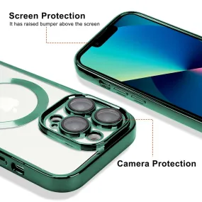 OOK Compatible iPhone 14 Pro Max Case with Camera Lens Protector (Compatible with MagSafe) Anti-Scratch Shockproof Protective Slim Electroplated iPhone 14 Pro Max Case for Women Men - Green