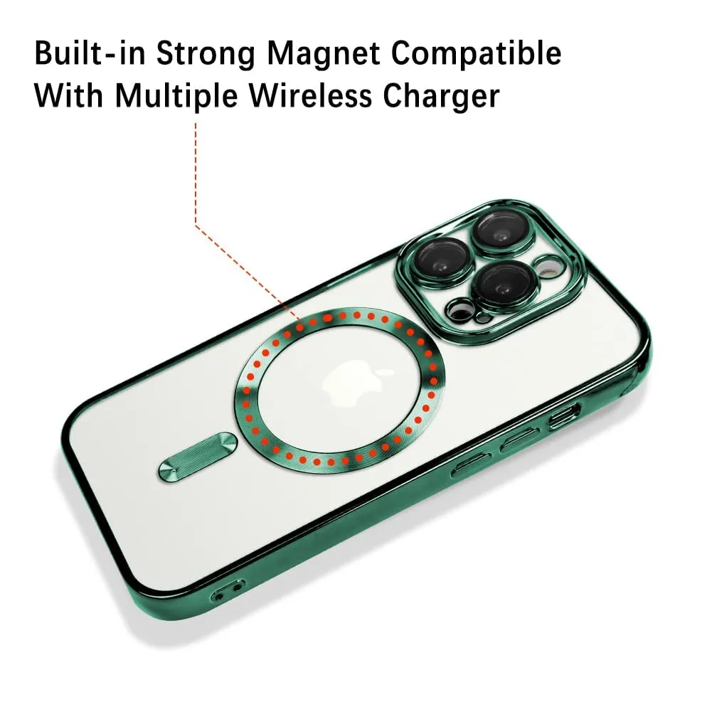 OOK Compatible iPhone 14 Pro Max Case with Camera Lens Protector (Compatible with MagSafe) Anti-Scratch Shockproof Protective Slim Electroplated iPhone 14 Pro Max Case for Women Men - Green