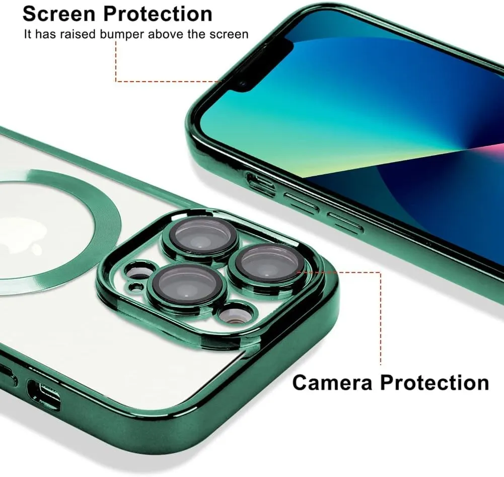 OOK Compatible iPhone 14 Pro Max Case with Camera Lens Protector (Compatible with MagSafe) Anti-Scratch Shockproof Protective Slim Electroplated iPhone 14 Pro Max Case for Women Men - Green
