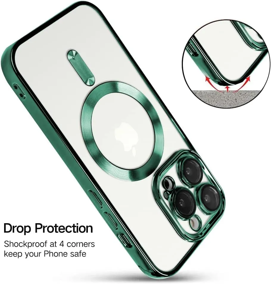 OOK Compatible iPhone 14 Pro Max Case with Camera Lens Protector (Compatible with MagSafe) Anti-Scratch Shockproof Protective Slim Electroplated iPhone 14 Pro Max Case for Women Men - Green